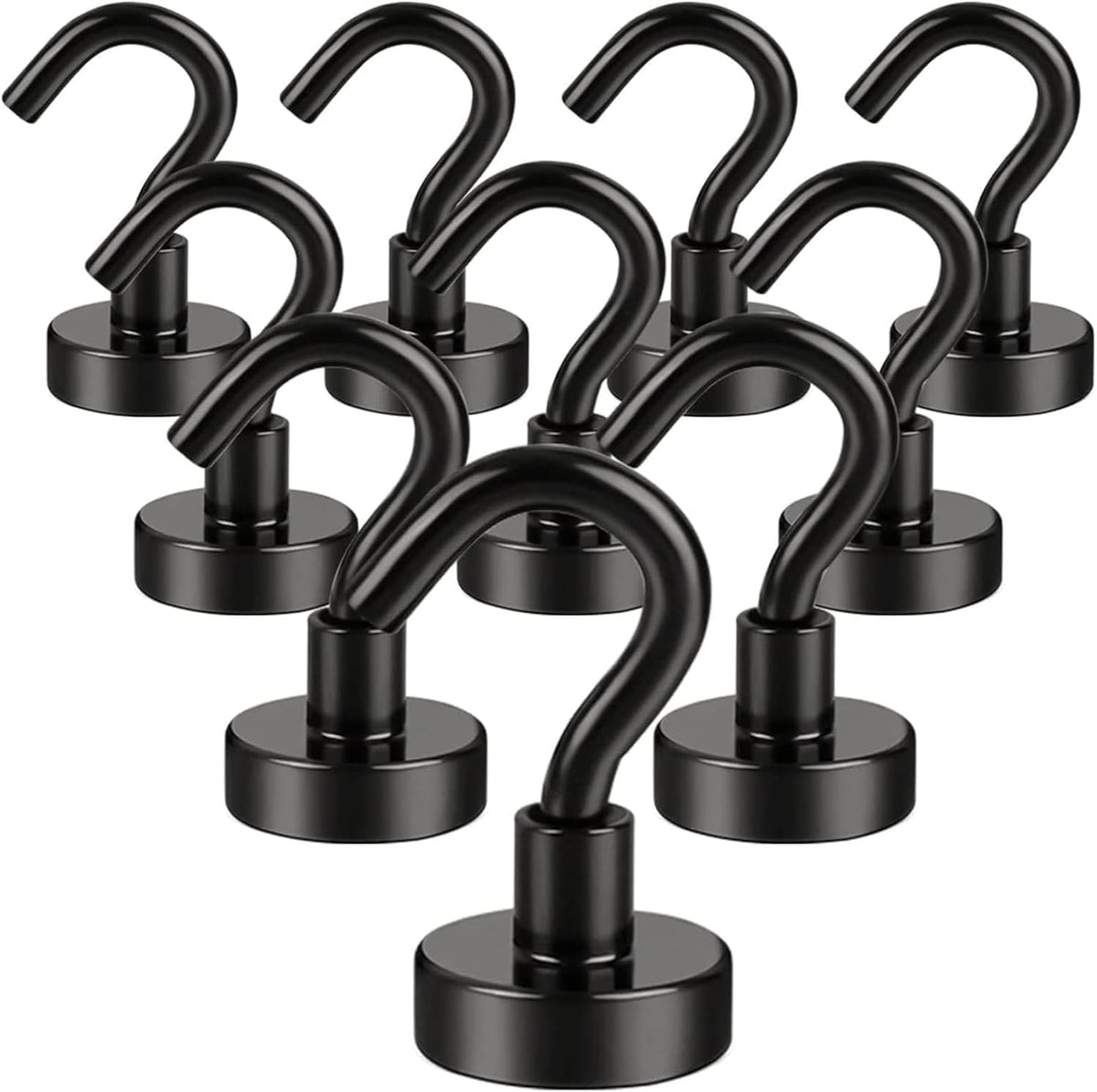 DIYMAG Magnetic Hooks, 30Lbs Facilitate Hook Neodymium Magnet Hooks with Nickel Coating for Cruise，Kitchen, Home, Workplace, Office and Garage etc, 10 Packs (Black)