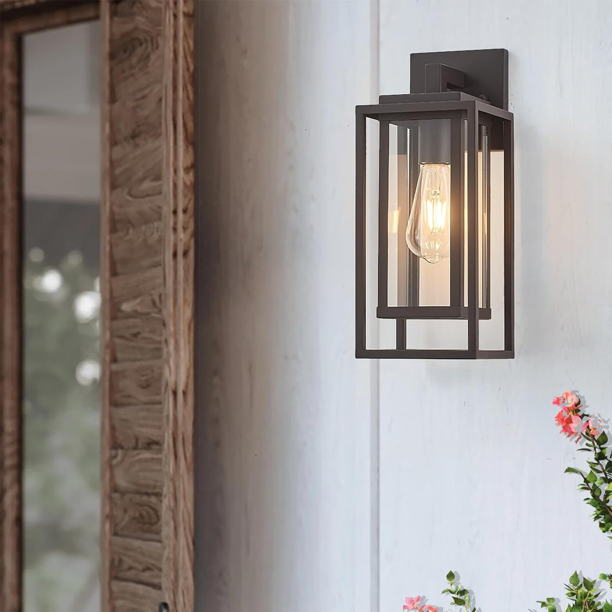 14" Outdoor Wall Light Fixtures Waterproofed Exterior Lantern W/Sturdy Rectangular Double Cage In Old Rust&Clear Tempered Glass,Sconce Mounted For House Patio,Front door,Porch,Yard, Lighting 2Pack