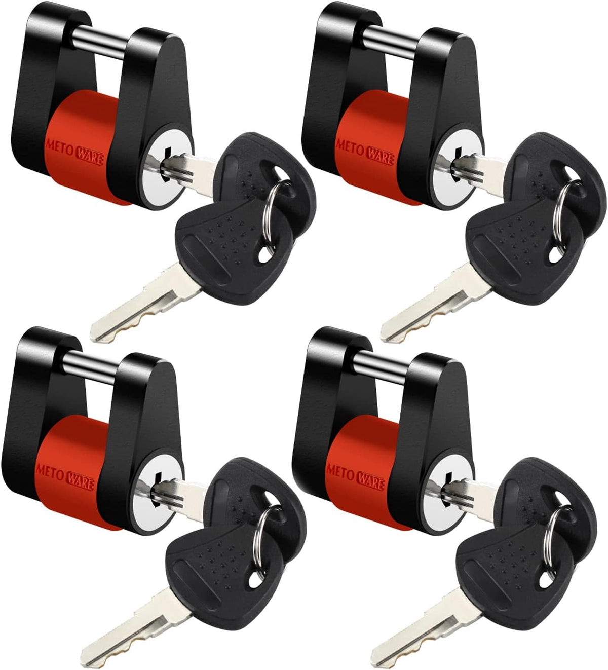 METOWARE Keyed Alike Trailer Coupler Lock, 1/4” Dia, 3/4” Span Heavy-Duty Steel Trailer Tongue Lock for Tow Boat RV Truck Car's Coupler with Anti-Rattle Rubber Rings (4 Pack)