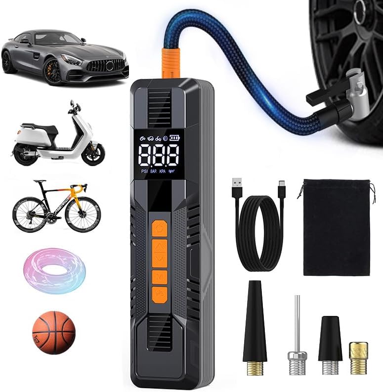 Tire Inflator Portable Air Compressor, 6X Faster 180 PSI Cordless Air Compressor, Air Pump with Pressure Gauge - Portable Tire Inflator for Car, Pickup, Motor, Bicycle, Balls and More
