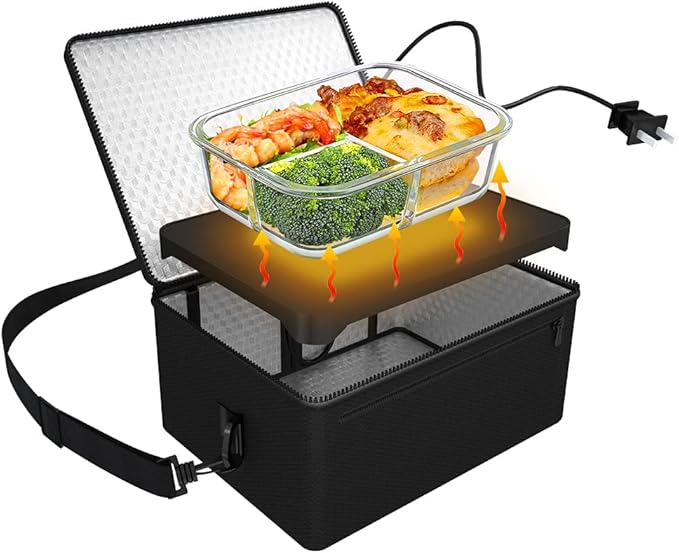 [90W Faster] Portable Oven, 110V Personal Food Warmer Mini Electric Heated Lunch Box for Reheating & Raw Food Cooking in Office, Travel, Potlucks and Home Kitchen (Black)