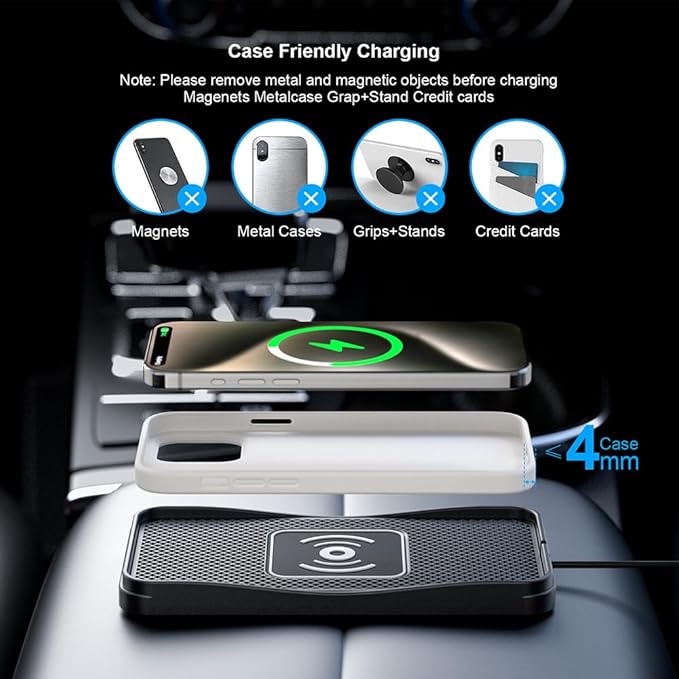 Wireless Car Charger Pad for Chevrolet Spark 2013-2022, Type-C/USB 20W Car Wireless Charger Non-Slip Phone Charging Pad Car Accessories,A 30cm Cable Type-C Plug