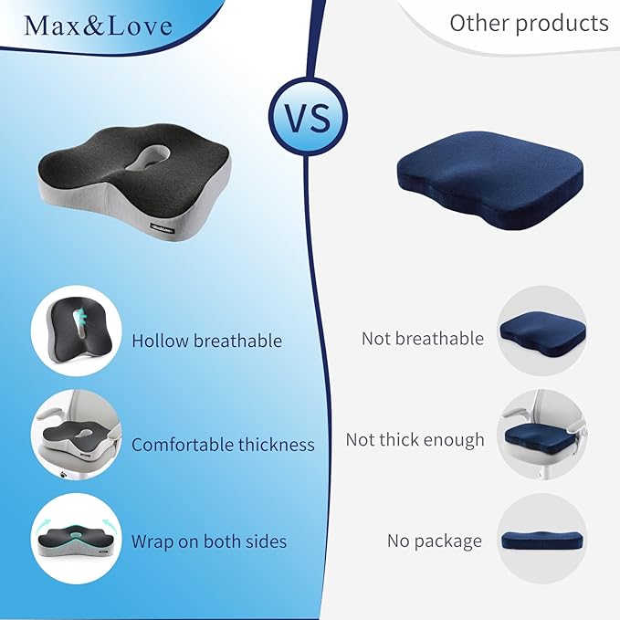 Memory Foam Seat Chair Cushion for Relieves Back Sciatica Pain Tailbone Pain Coccyx Degenerating Disc Orthopedic Osteoarthritis Prostate Cushion Low Back Pain Cushion Hip Shaping (Mixed Colors)