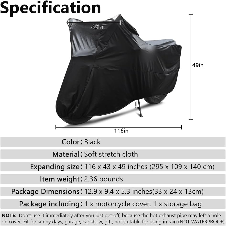 Motorcycle Cover Soft Stretch Waterproof Motor Cover Dustproof Durable Motorbike Cover for Indoor and Outdoor,104 inches