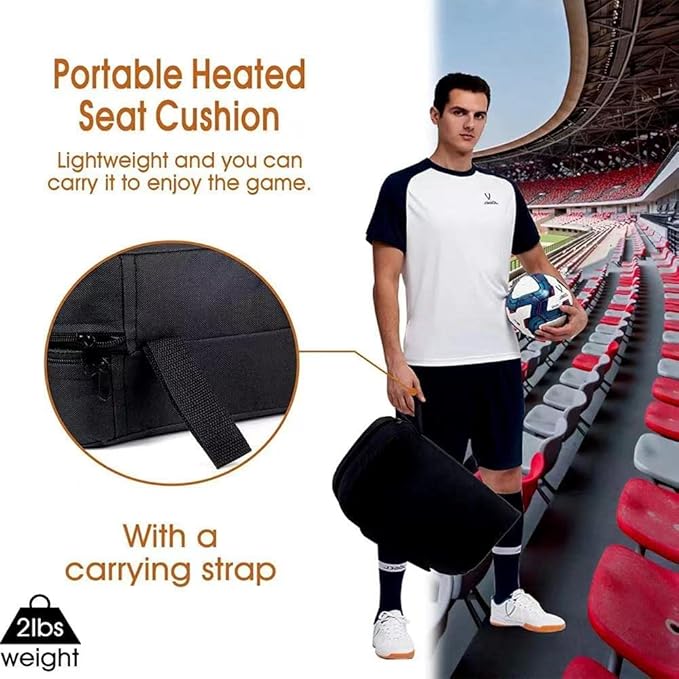 Extra Wide Heated Seat Cushion with 10000 mAh Mobile Bank Pack, Foldable Heated Stadium Seats for Bleacher, Portable Heating Pad Stadium Seat Cushion, USB Heating Seat Pad for Stadium Camping