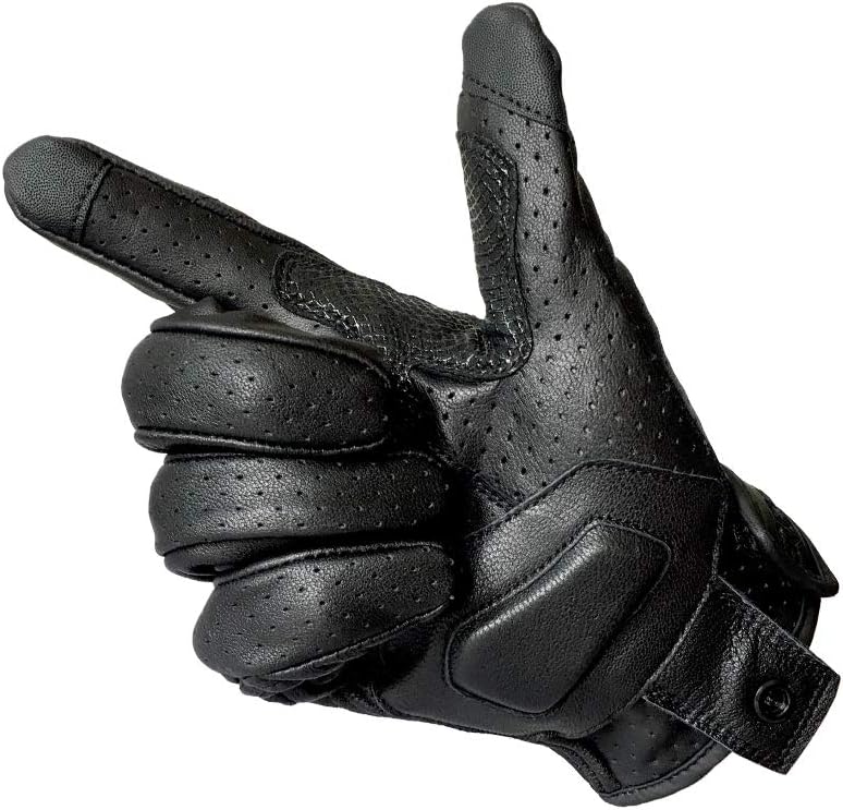 Updated Goatskin Leather Motorcycle Gloves Men Touchscreen Anti-Slip Motorbike Riding Gloves for Men (Updated,Perforated, L)