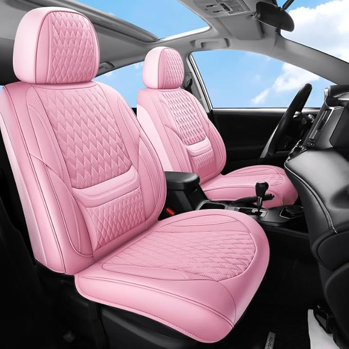 Front Seat Car Seat Covers Custom Fit for Ford Taurus 1999-2018 - Premium Faux Leather with Lumbar Support | Breathable, Waterproof, Anti-Slip, Durable (Pink,Front Seat)