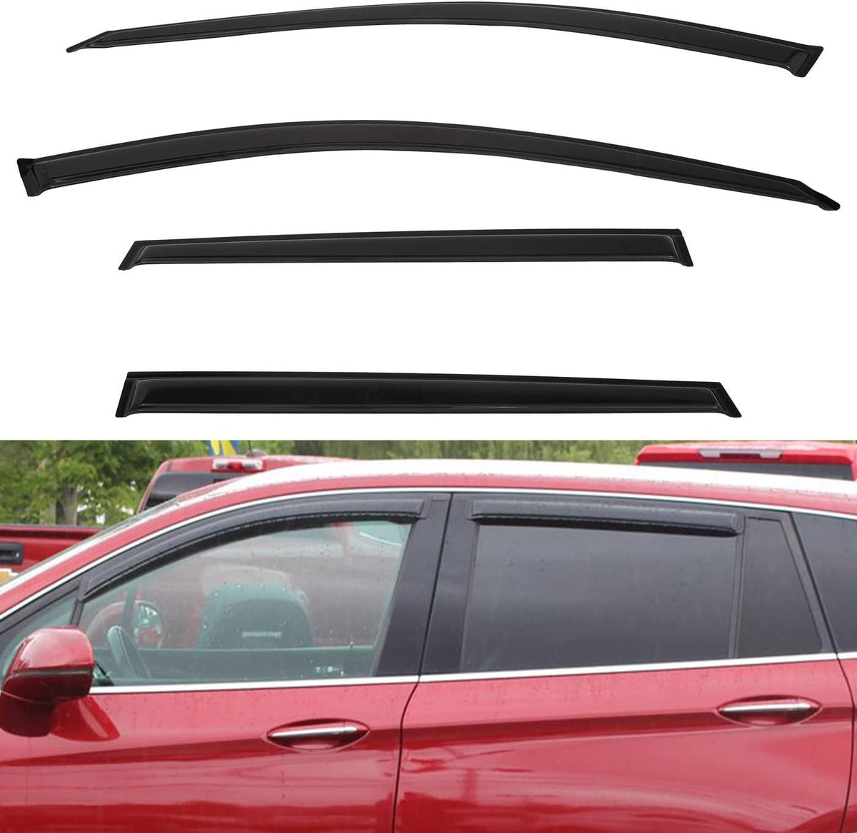 4pcs Front+Rear Smoke Tint Sun/Rain Guard Outside Mount Tape-On Vent Window Visors Compatible with 16-20 Envision