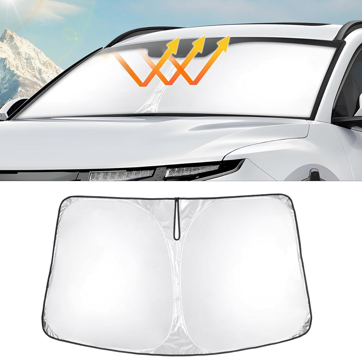 T TGBROS Windshield Sun Shade for Hyundai Santa Cruz Accessories 2022-2024 2025 Foldable Sun Shield Reflective Polyester Sun Visor Cover Custom Fit Block Heat and Sun Protection