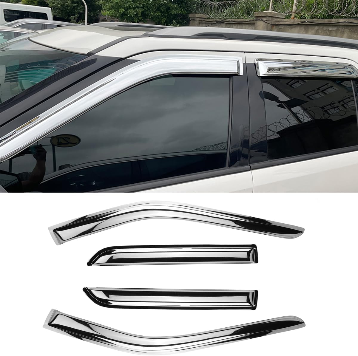 Chrome Side Window Visors Vent Deflector for 2013-2019 Ford Escape,4pcs Outside Tape-On Sun Rain Guards Set 94383Y