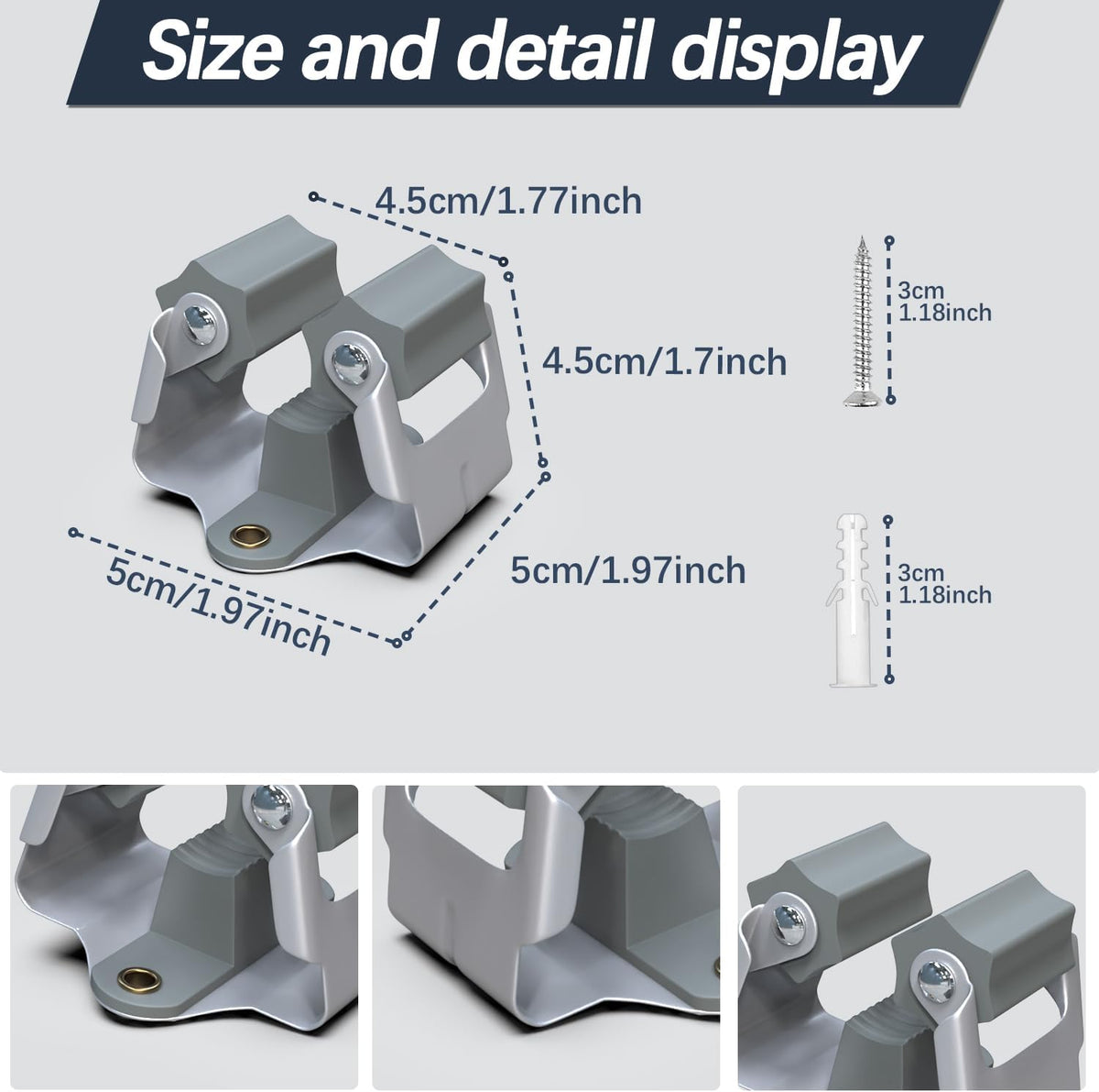 3-H Mop and Broom Holder Wall Mount 6 Pack, Broom Holder for Garage Garden Shed Storage System Laundry Room Home Kitchen Organization up to 1.45 Inch(grey)