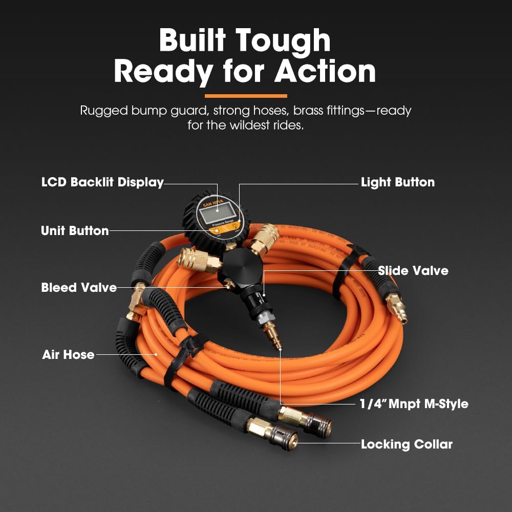 SanHima 4 Tire Inflation Deflation System - Fits up to 200" Wheelbase, Fast High Flow 4-Way Air Down Tire Inflator Deflator for Truck Car Trailer Motocycle