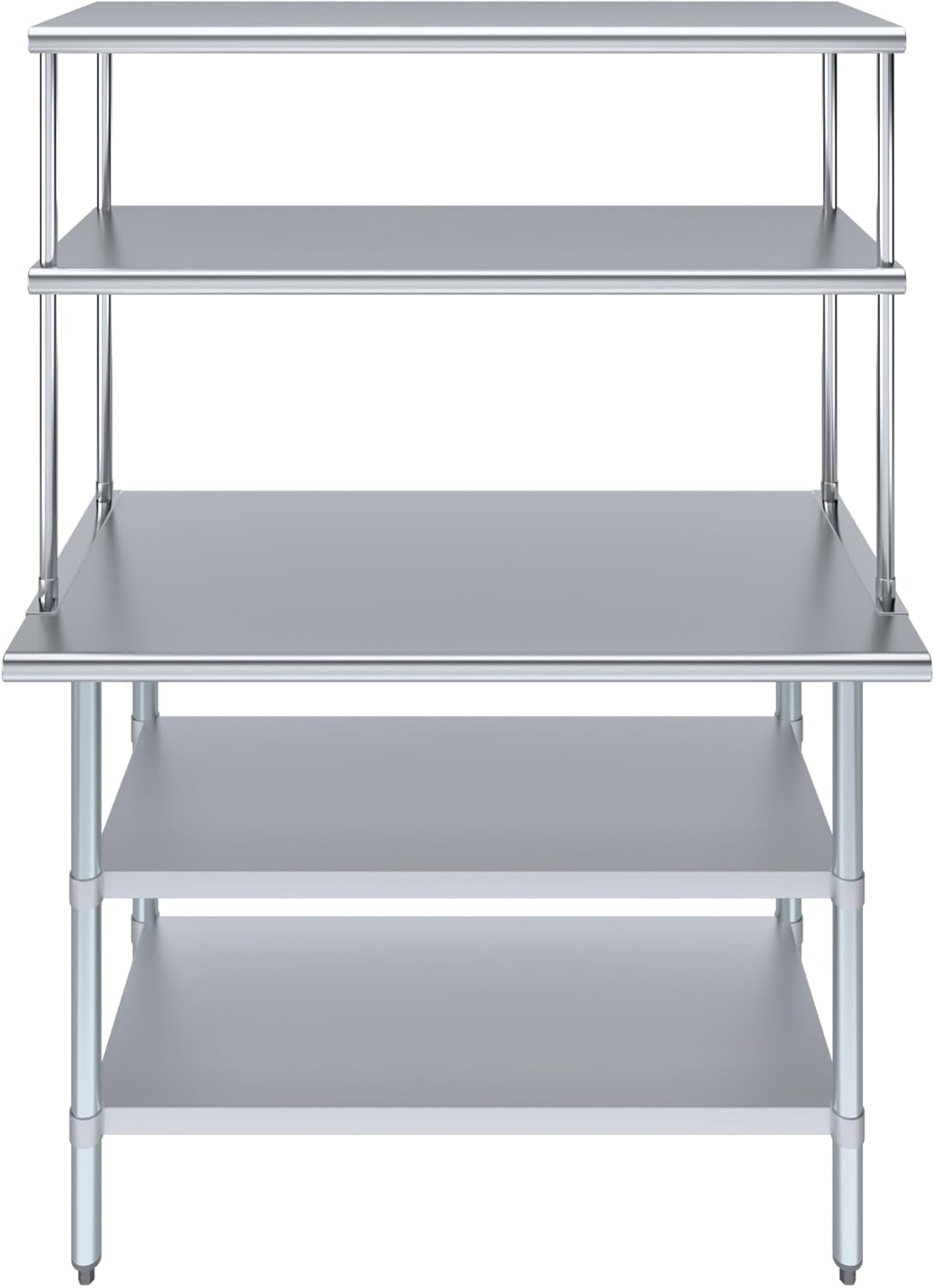 Amgood Stainless Steel Work Table with 2 Shelves | Metal Kitchen Prep Table & Shelving Combo (24" x 48" Table with 2 Shelves + 18" Overshelf)