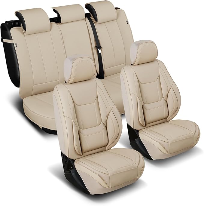 Coverland Custom Fit Car Seat Covers for Car Compatible with [1990-2006 Lexus LS, 1993-1998 Volkswagen Jetta] Premium Waterproof Non-Slip Interior Seat Protector [Full Set Beige - Size Chart X66]