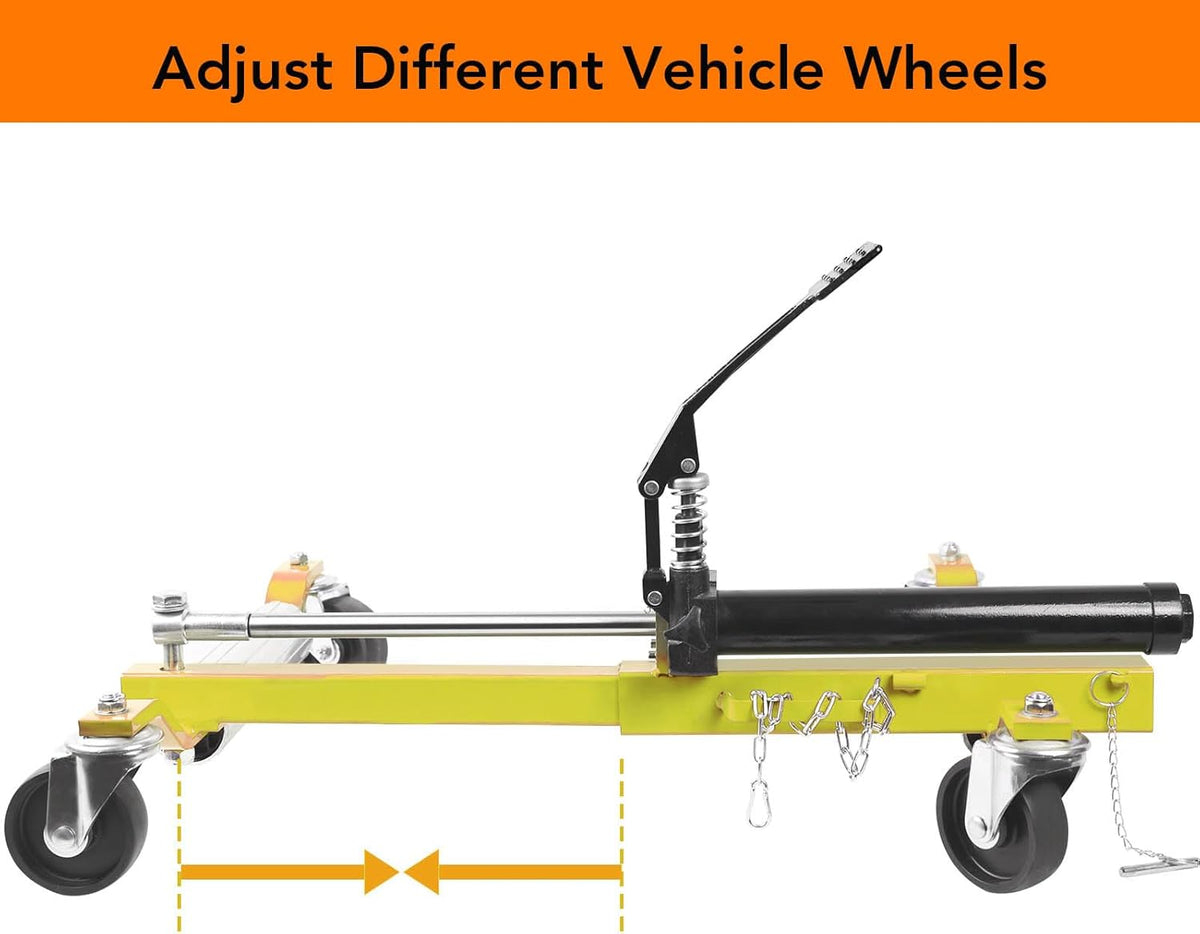 4 Pcs Car Wheel Dolly with Hydraulic Tire Jack, 1500LBS Capacity Trailer Dolly for Vehicle Positioning for Truck RV Trailer, Yellow