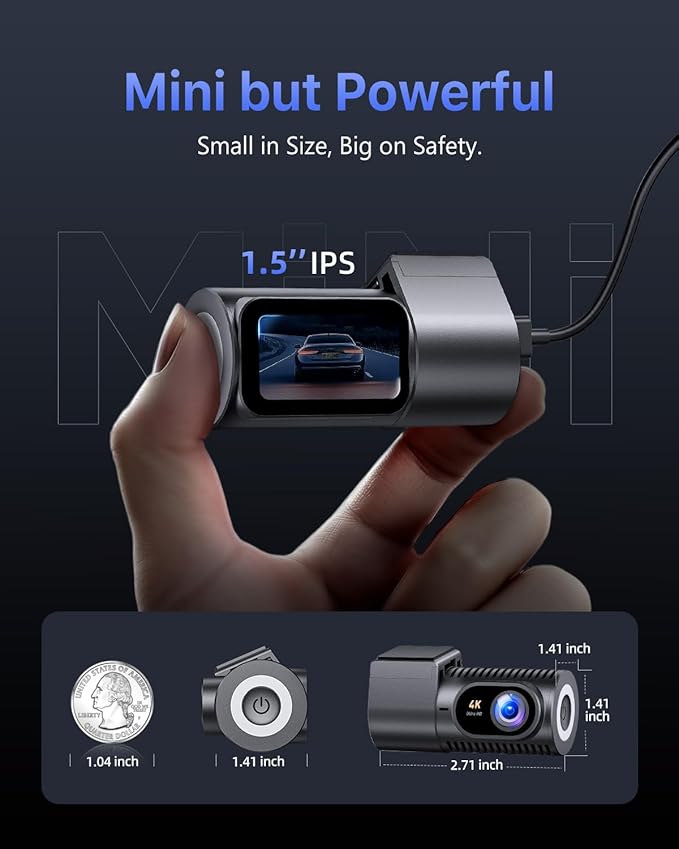 Dash Cam Front 4K - 1.5" IPS Display & 5G WiFi & 64G Card, 360° Rotation Mini Dashcam, Car Camera with WDR Night Vision, 24H Parking Mode, G-Sensor, Loop Recording,170° Angle, Dash Camera for Cars