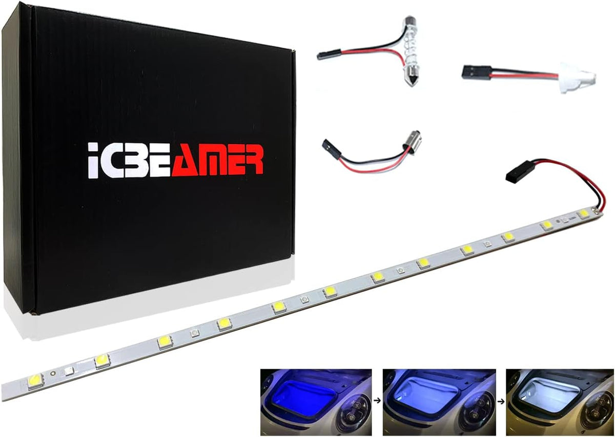 ICBEAMER 12" Color Changing from Blue to White 18 SMDs 5050 LED Light Strip for Fit Car Trunk Cargo Area Interior Ambient Illumination Decoration