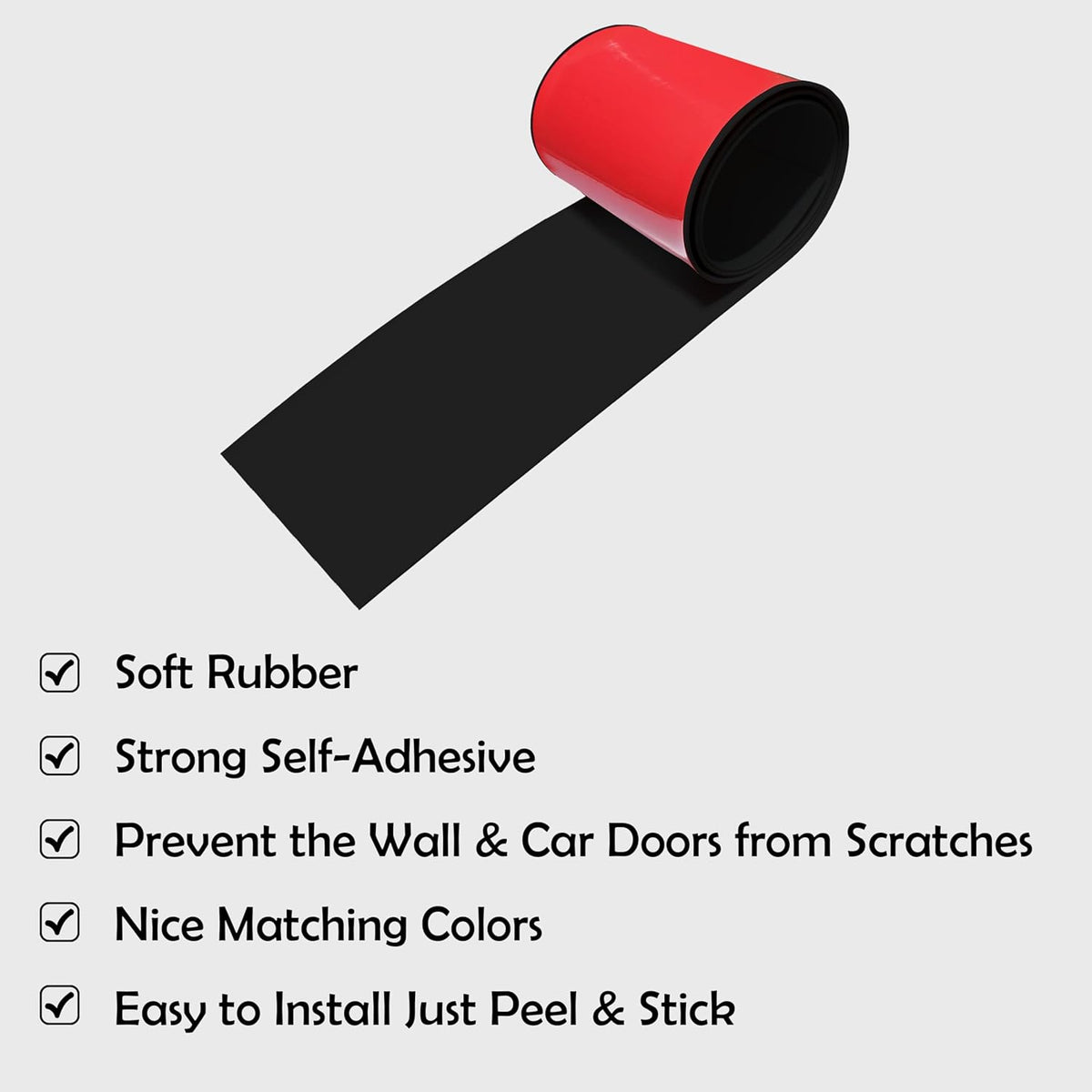 Rubber Bond Garage Wall Protectors - 6x48 Inches Strong Self-Adhesive Rubber Bumper Protectors for Garage Walls - Anti-Scratch and Waterproof Garage Wall Protector for Car Doors (Black, 1 Pack)