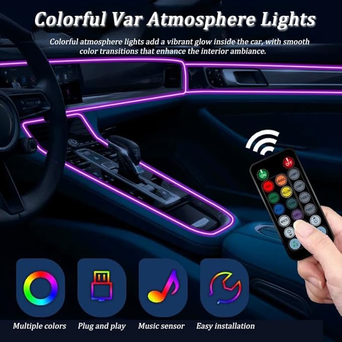 Car LED Lights Interior for Acura TLX 2015–2025, 6 in 1 Ambient Lighting Kit with Remote Control, Car USB LED Strip Lights with Sync to Music, for Cars Trucks SUVs, 8m
