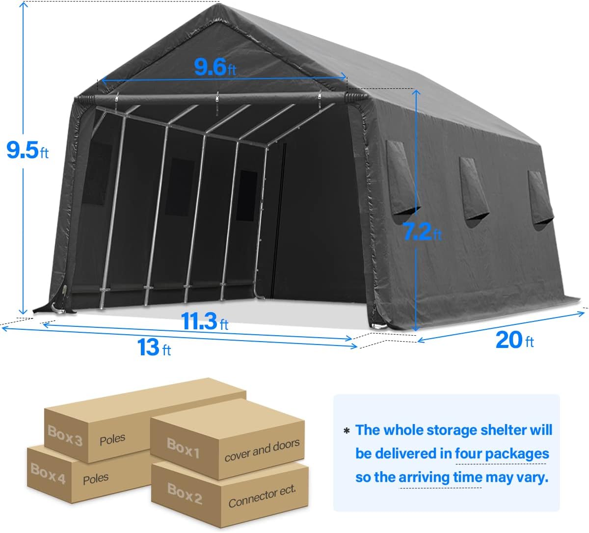 ADVANCE OUTDOOR 13x20 ft Garage Tent Carports with 2 Roll up Doors & Vents Outdoor Portable Storage Shelter for Vehicle Truck Boat Anti-UV Snow Resistant Waterproof, Gray