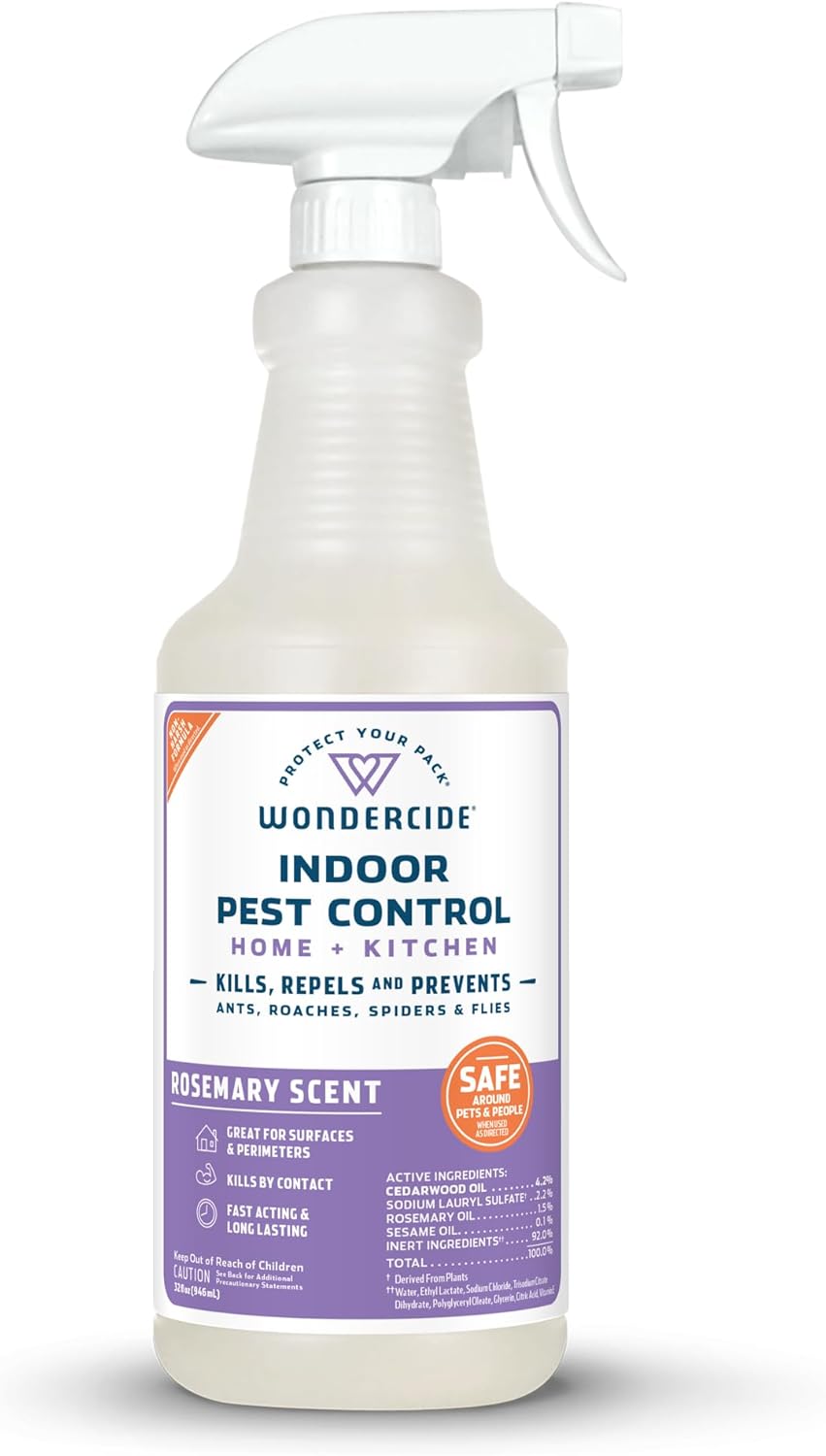 Wondercide - Indoor Pest Control Spray for Home and Kitchen - Ant, Roach, Spider, Fly, Flea, Bug Killer and Insect Repellent - with Natural Essential Oils - Pet and Family Safe — Rosemary 32 oz