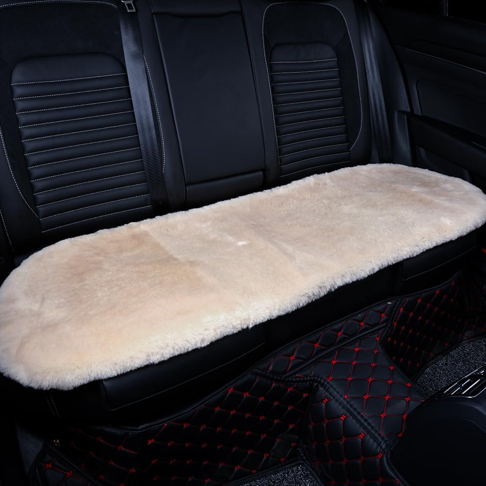 Fluffy Genuine Sheepskin Car Seat Cover for Auto Fuzzy Interior Accessories Cushion with Soft Wool Natural Fur Non-Slip (Pearl, Back)