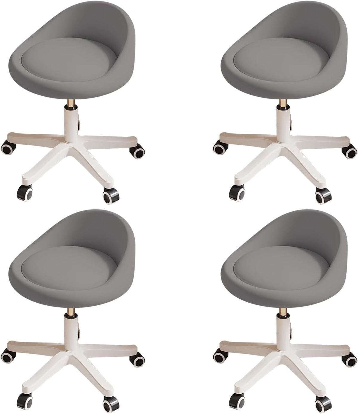 Rolling Stool Set of 4 Rolling Hydraulic Salon Stool with Low Backrest - Adjustable Swivel Chair for SPA, Shop, Salon, Massage, or Medical Office Dark Grey
