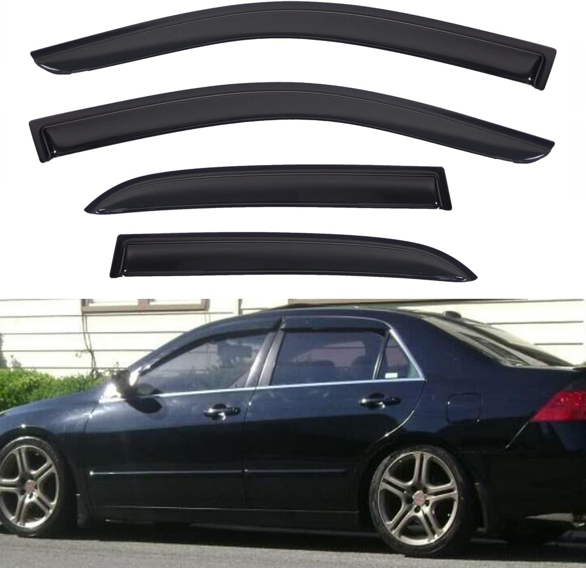 Set of 4 Window Rain Guard Compatible with 2003 2004 2005 2006 2007 Accord 4-Door Sedan Front+Rear JDM Smoke Sun/Rain Guard Outside Mount Tape-On Acrylic Window Visors