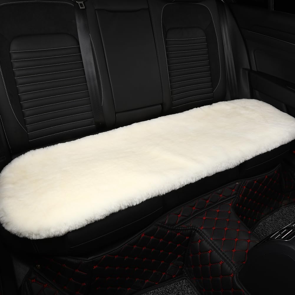 Fluffy Genuine Australia Sheepskin Car Seat Cover for Auto Interior Accessories with Soft Fuzzy Wool Eco-Friendly Natural Fur Non-Slip (White, Back)