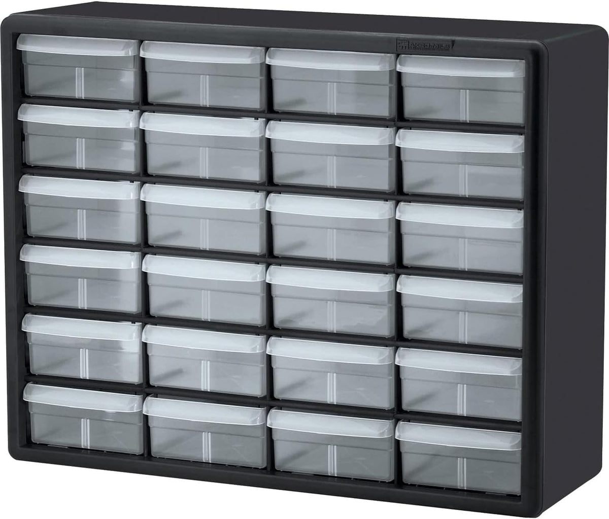 Akro-Mils 24-Drawer Plastic Drawer Storage Cabinet for Garage Organization, Bead Organizer, Building Bricks Storage, Teacher Toolbox, Makeup Organizer, 20-Inch W x 6-Inch D x 16-Inch H, 10124 Black