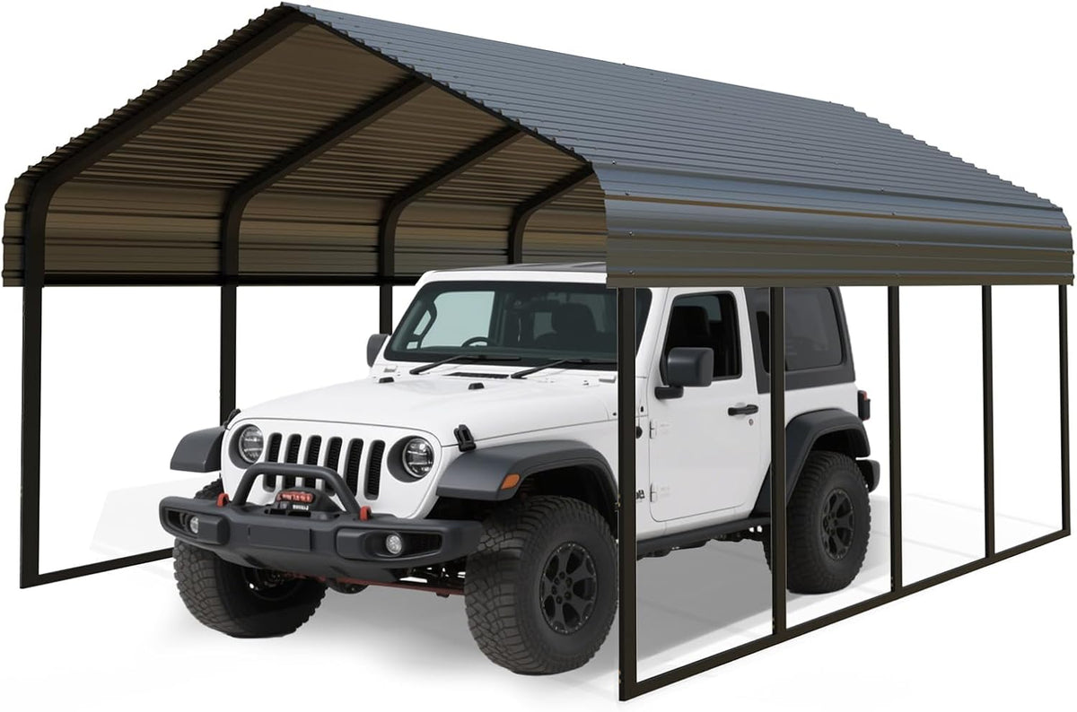Heavy Duty Metal Carport 10x20 ft Galvanized Steel Carport Shelter for 2 Car - Extra Large Canopy for Dual Vehicle, RV & Boat Storage All Weather Protection Garage Party Tent (10 x 20 FT)