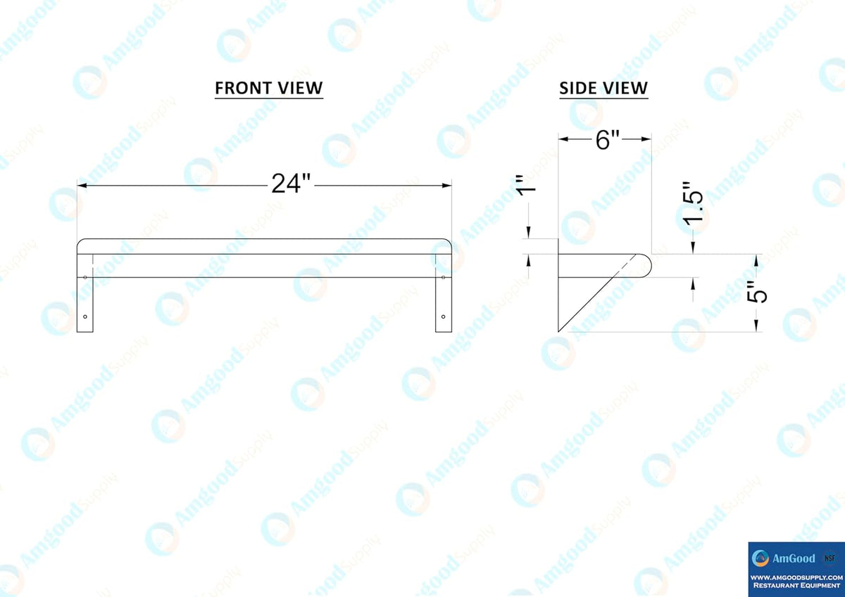 AmGood 24" Long X 6" Deep Stainless Steel Wall Shelf | NSF Certified | Appliance & Equipment Metal Shelving | Kitchen, Restaurant, Garage, Laundry, Utility Room