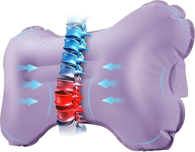 Mixtrend Travel Lumbar Pillow Inflatable Lumbar Support Pillow with Memory Foam, Back Support Pillow for Airplane Long Flight, Essential Travel Support Pillow for Women Men Kids（Lavender）