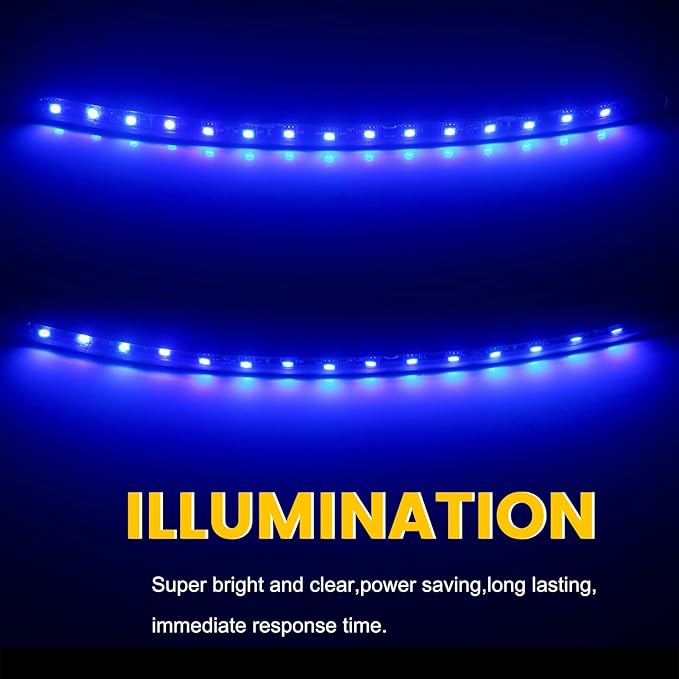 YM E-Bright Upgrade Blue Golf Cart Lights Car Underglow Led Strip Lights for Marine Boat Deck Motorcycles Kayak Interior Exterior 5050 Chipset 15SMD Waterproof IP67 DC 12V(Pack of 4)