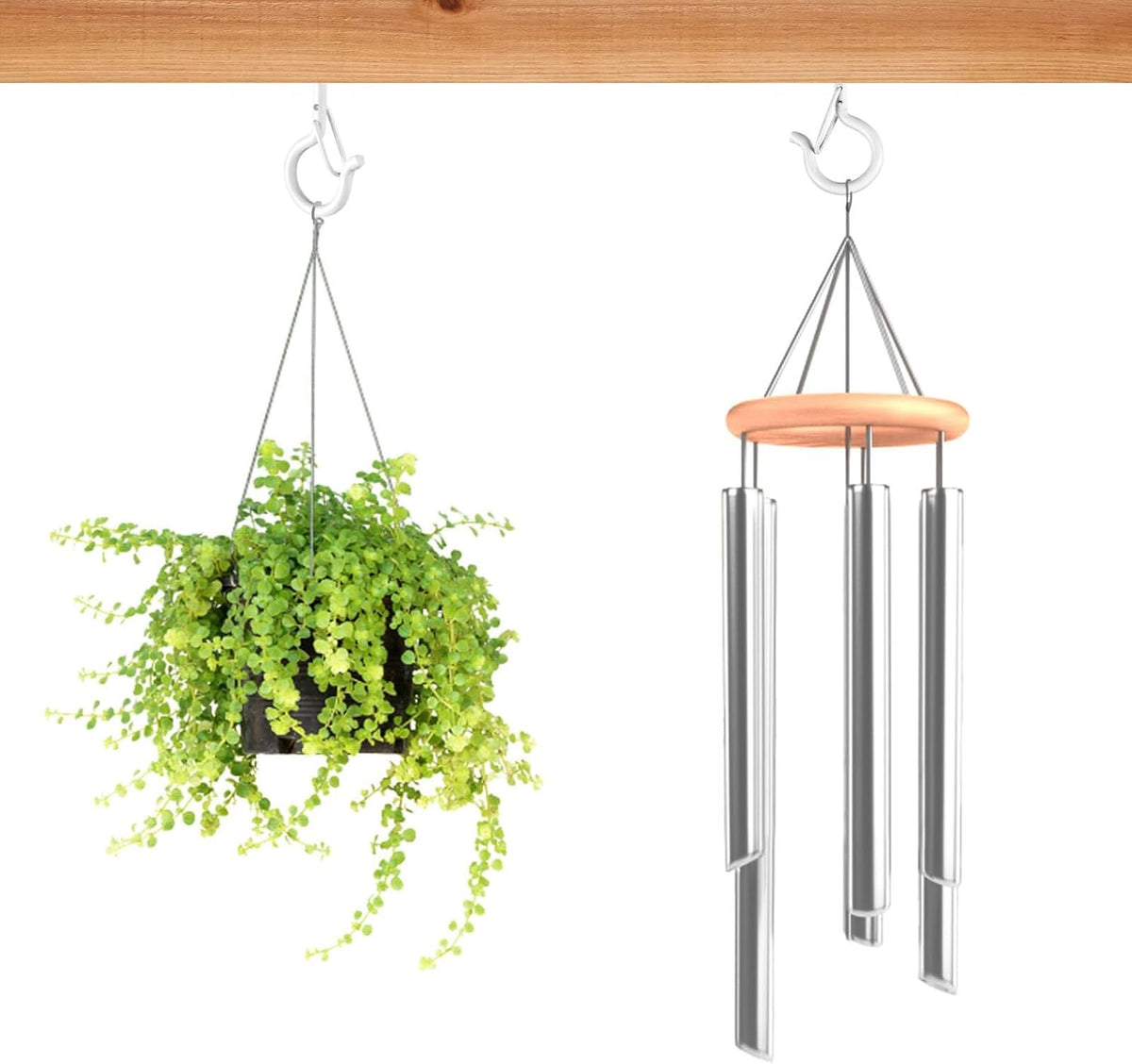 48 PCS Q-Hanger Hooks, Screw Hooks for Outdoor String Lights, Safety Buckle Design Cup Eye Hook for Hanging Christmas Lights, Plants, Mounted on Wall Ceiling, Include 1 Wing Nut Driver, White