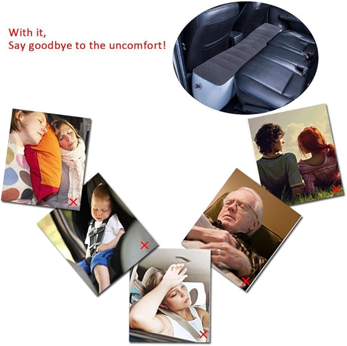 FMS Car Travel Inflatable Mattress Back Seat Gap Pad Mattress Air Bed Cushion Camping Air Couch (Gray)