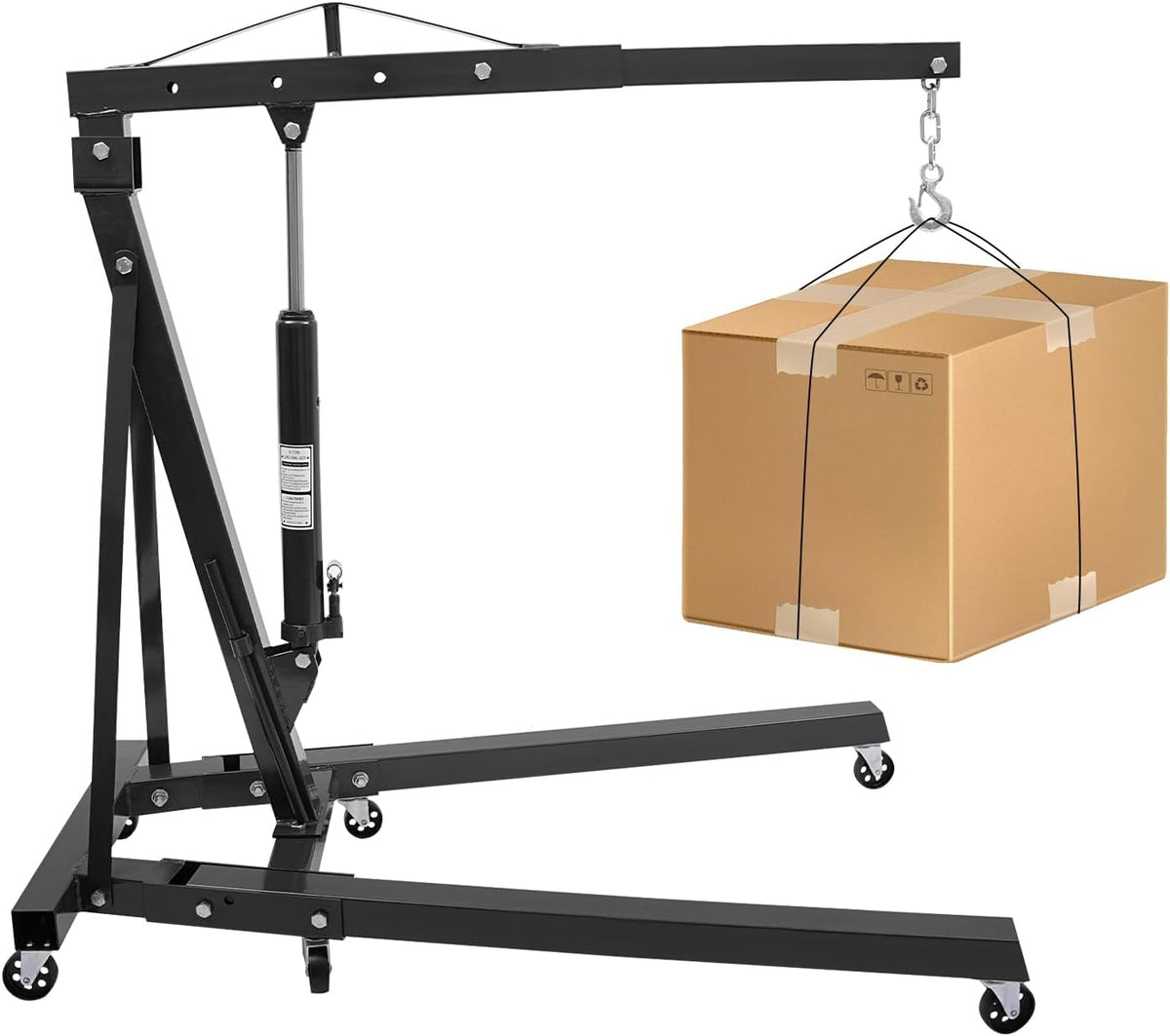 Folding Engine Crane 1 Ton Folding Engine Hoist 2200lbs Hydraulic Crane with 6 Iron Caster Wheels for Garage, Workshop (Black)