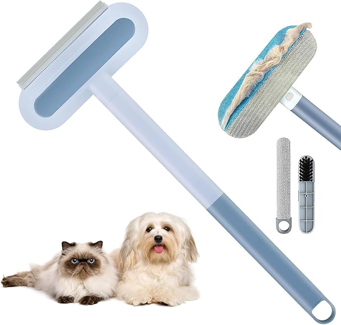 4 in 1 Pet Hair Removal Tool, Multifunctional Pet Hair Remover, Reusable and Washable Dog Cat Hair Cleaning Removal Brush with Long Handle