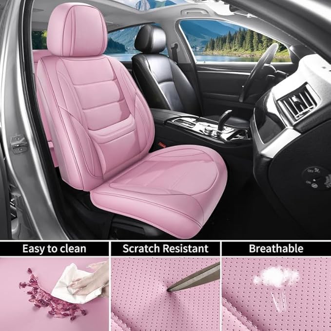 Car Seat Covers Custom Fit for Chevrolet/Chevy Bolt 2016-2026, Premium Faux Leather Waterproof Car Seat Protectors with Lumbar Support, Breathable Anti-Slip Easy to Install(Pink,Full Set)