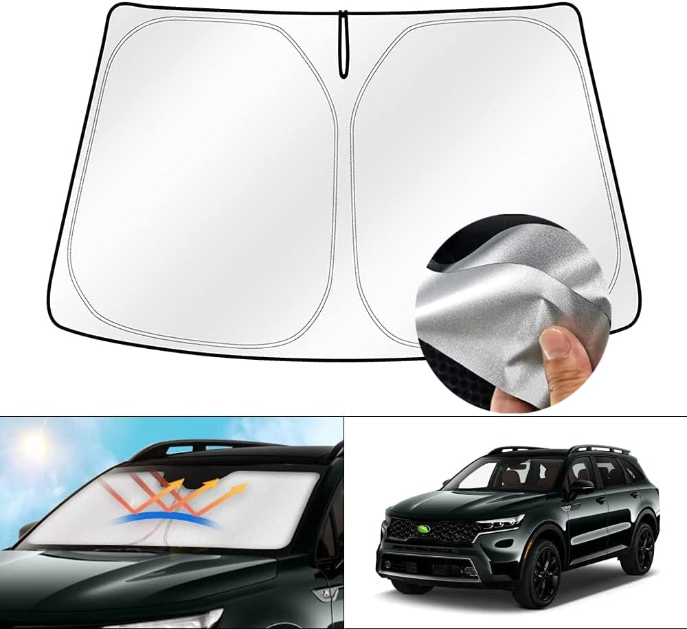 Cartist Windshield Sun Shade Fits for Kia Sorento 2021-2024 2025 2026 Accessories Foldable Car Front Window Sunshade Sun Visor Protector Reflective Cover Block UV Rays & Sun Heat