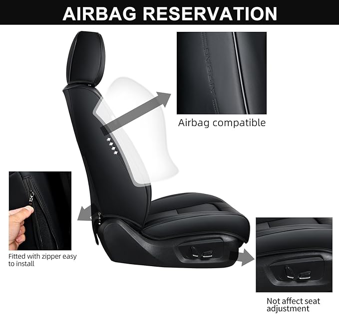 Auto Car Seat Covers Accessories Full Set Leather Cushion Protector Breathable Waterproof Seat Cover for Cars Universal Fit (Black, Front Pair and Rear)