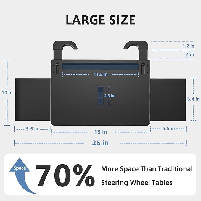 Steering Wheel Tray, Car Food Tray, Car Desk for Laptop, Multipurpose Car Table for Eating & Work, Adjustable Car Tray with Drawer and Anti-Slip Protective Adhesive