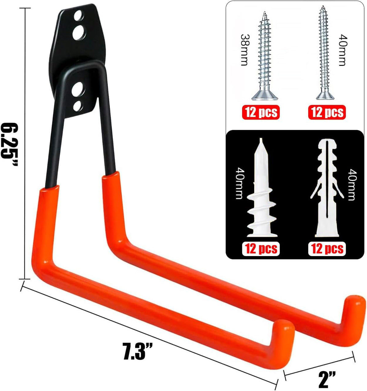 WMK 7.3'' Garage Hooks Heavy Duty Wall Hook, 6 Pack Garage Storage Hook, Wall Mount Utility Garage Hooks for Hanging Tools Bike Ladder (Orange)