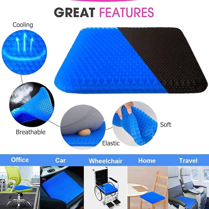 Gel Seat Cushion, Double Thick Egg Gel Cushion for Pressure Pain Relief, Breathable Wheelchair Cushion Chair Pads for Car Seat Office Chair (16x14x1.65inch)