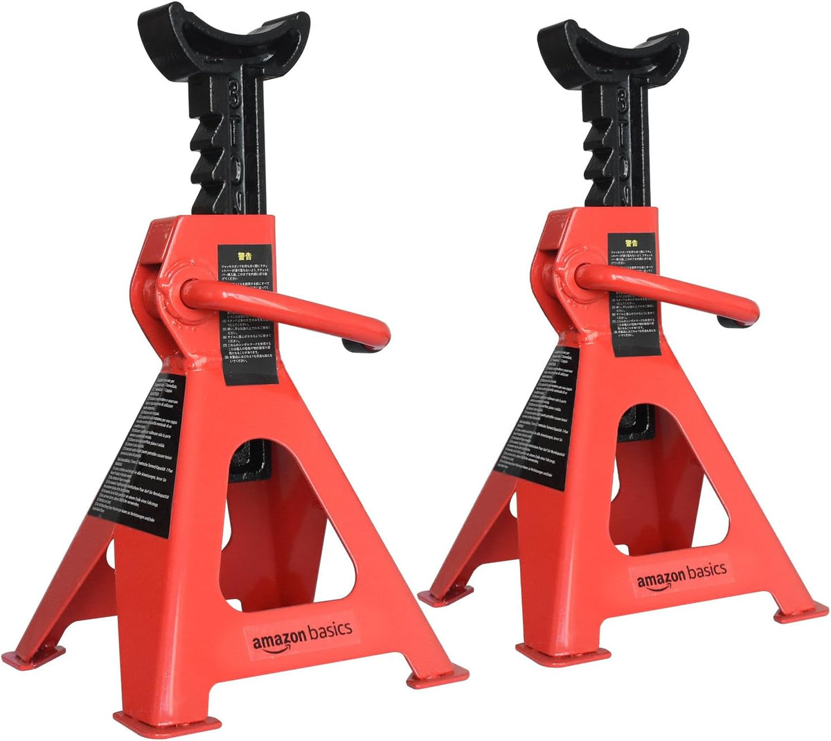Amazon Basics Steel Jack Auto Stands with 6,000 lb or 3 Ton (2.7 metric Ton) Capacity, 1 Pair, Black and Red