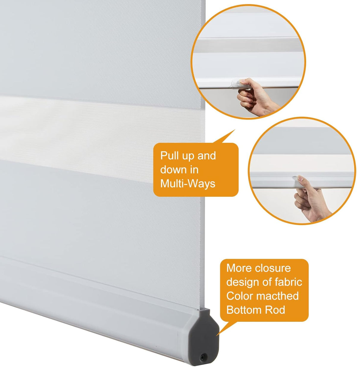Persilux Cordless Zebra Blinds for Windows Free-Stop Roller Windows Shades (24" W X 72" H, White) Dual Layer Light Control for Day and Night, Light Filtering Sheer Shades for Home, Easy to Install