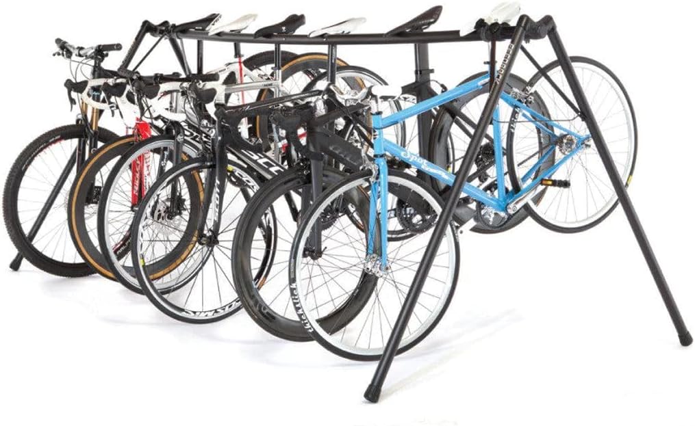 Feedback Sports | A-Frame Portable Bike Storage Rack with Travel Bag | Lightweight Collapsible Aluminum | Bicycle Hanger up to 8 Bikes | for Events | Black