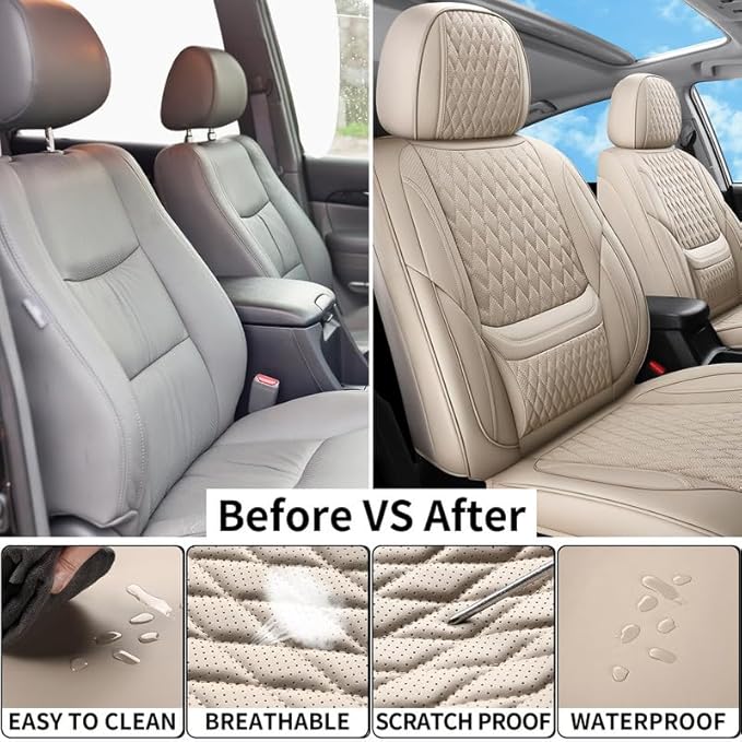 Front Seat Car Seat Covers Custom Fit for Mercury Mariner 2005-2011 - Premium Faux Leather with Lumbar Support | Breathable, Waterproof, Anti-Slip, Durable (Beige,Front Seat)