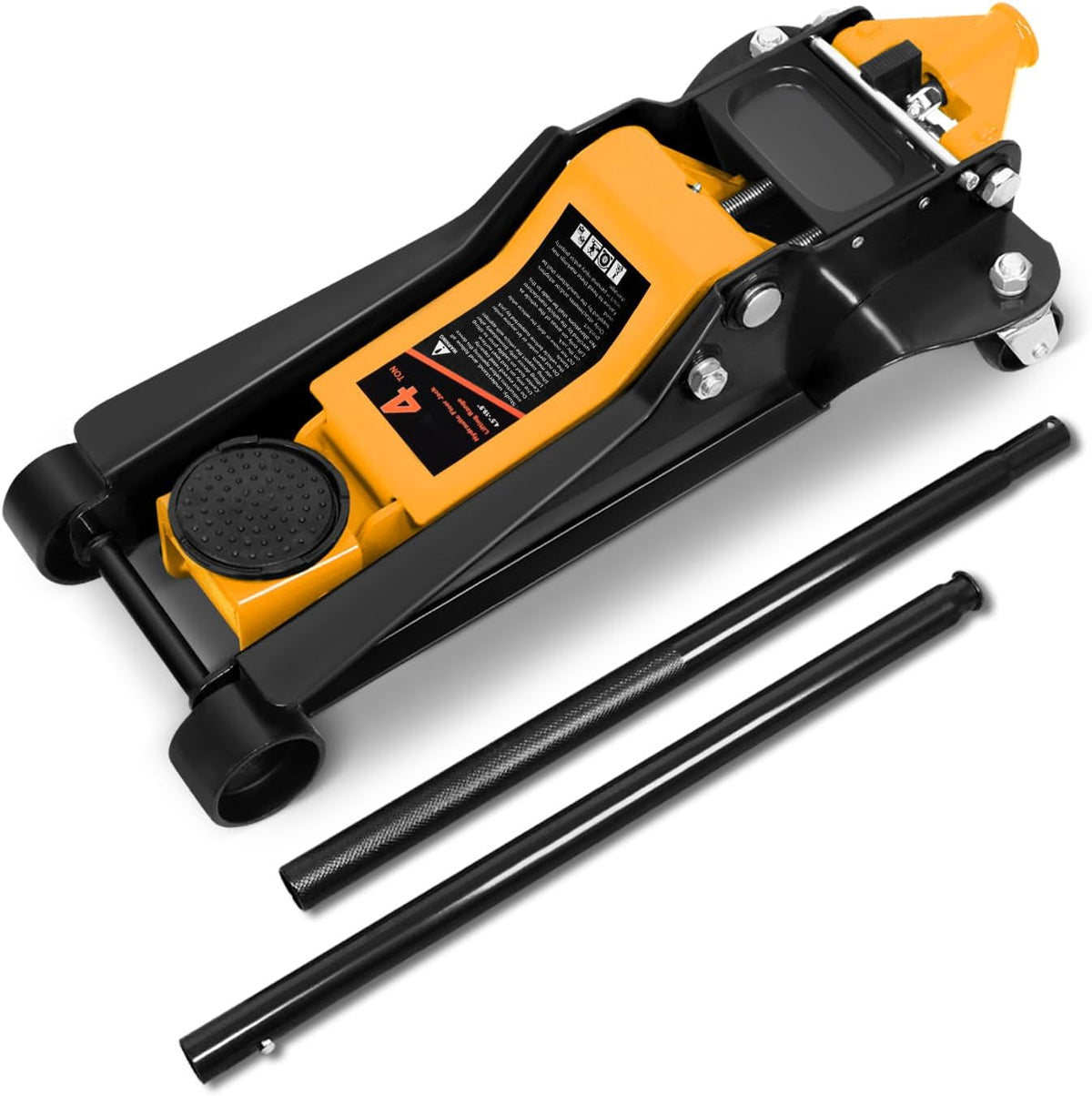 DNA MOTORING Low Profile Hydraulic Trolley Service/Floor Jack, 4 Ton (8000 lbs) Capacity, Lifting Range 4.5"-20", Orange, TOOLS-00307-OG