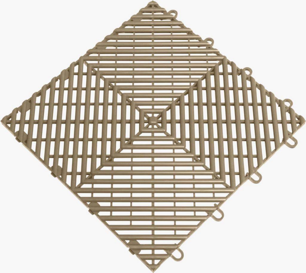 Big Floors RaceDeck Free-Flow Open Rib Self-Draining Design, Durable Copolymer Plastic Interlocking Modular Garage Flooring Tile (Beige, 48 Pack of 12 x 12" Tiles)